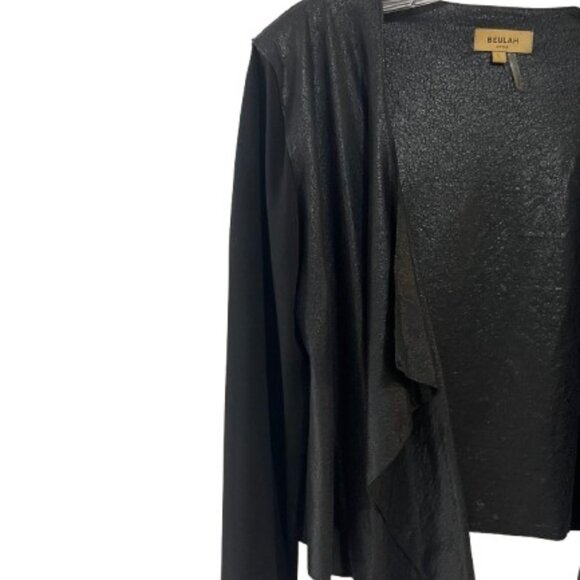 Beulah Black Faux/Vegan Leather Open Drape Front Jacket Blazer - LNC - Picture 5 of 7